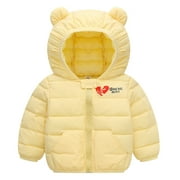 KTMKH Toddler Kids Baby Boys Girls Winter Windproof Warm Love Print Coats Bear Ears Hooded Padded Jacket Outwear For 9-12 Months